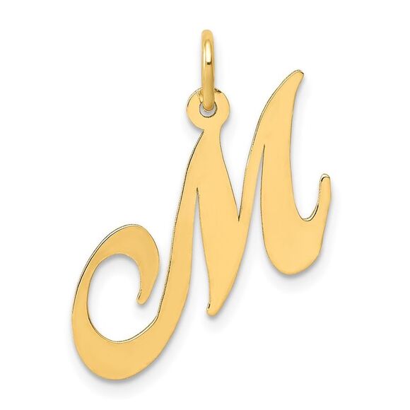 14k Yellow Gold, Ella Collection Medium Fancy Script Initial M Pendant - Picture 1 of 5